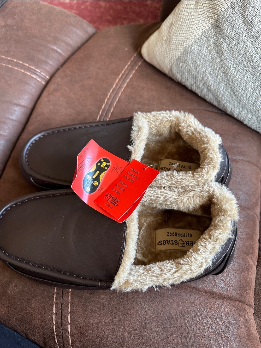 Deer Stags Brown Faux-Fur Lined Men’s Slip-On Loafers